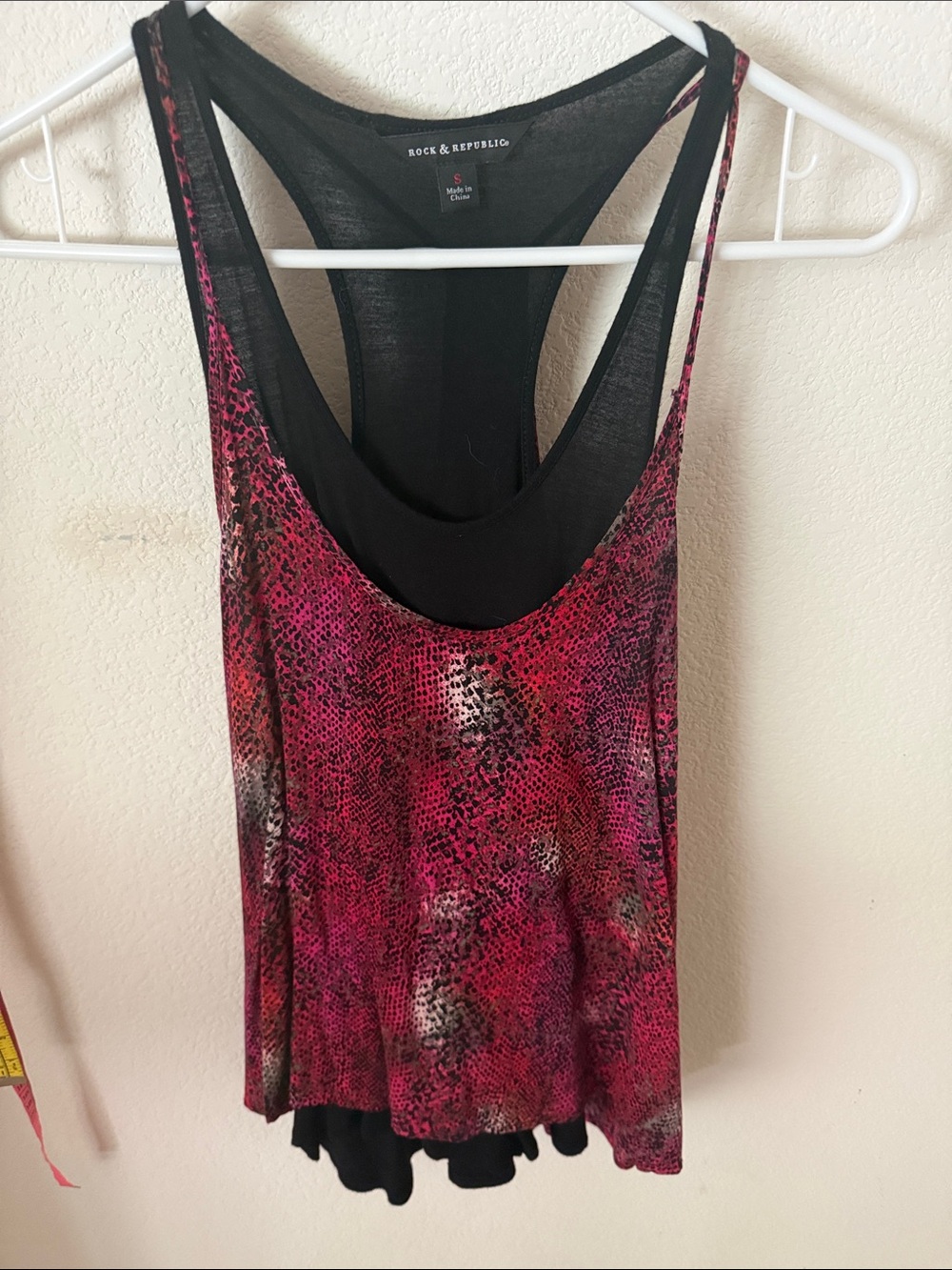 Rock & Republic Pink & Black Snake-Print Double-Layer Racerback Tank